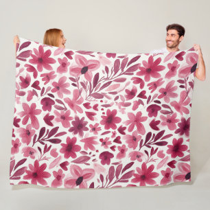 Cream Girly Pink Red Flowers Hearts Fleece Blanket