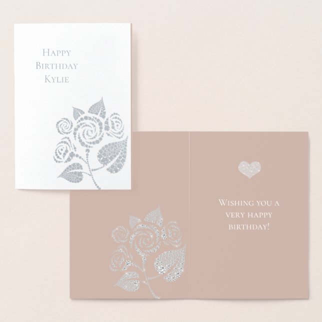 Cream Glam Diamonds Rose Floral Birthday Foil Card (Display)