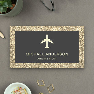 Cream Glitter Jet Aircraft Aeroplane Airline Pilot Business Card