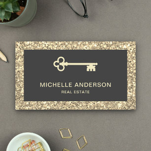 Cream Glitter Vintage Antique Key Real Estate Business Card