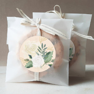 Cream Gold and Green Floral Wedding Classic Round Sticker