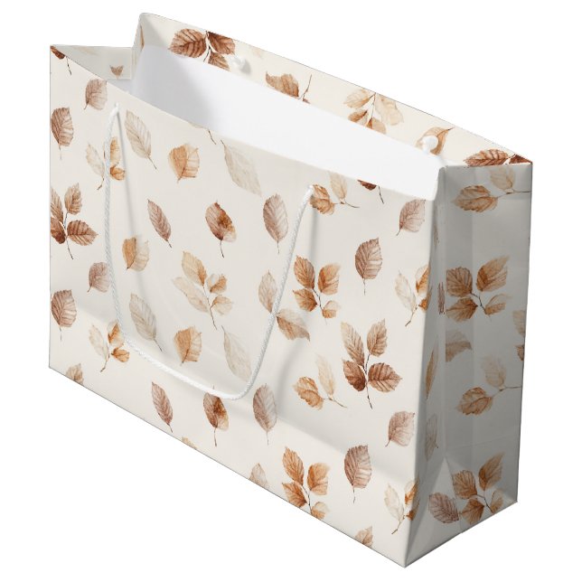 Cream Gold Autumn Leaves  Large Gift Bag (Front Angled)