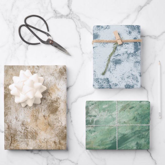 Cream Gold Blue Green Grunge Chic Abstract Wrapping Paper Sheet (Front)