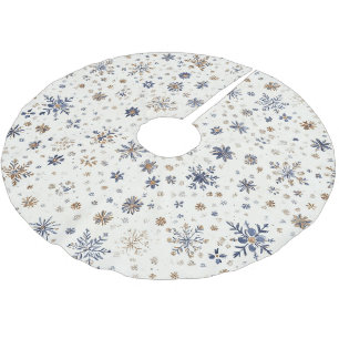 Cream Gold Blue Snowflakes Christmas   Brushed Polyester Tree Skirt