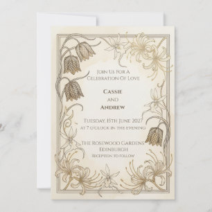 Cream Gold Botanical Wedding Invitation