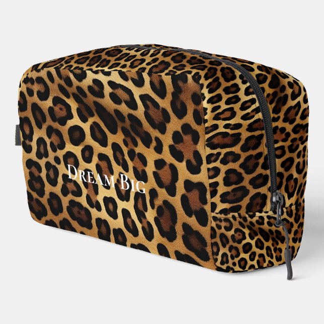 Cream Gold Brown Black Leopard Animal Print Dopp Kit (Right Corner)