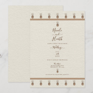 Cream Gold Brown Pineapple Minimal Elegant Wedding Invitation
