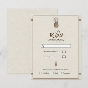 Cream Gold Brown Pineapple Minimal Wedding RSVP  Invitation