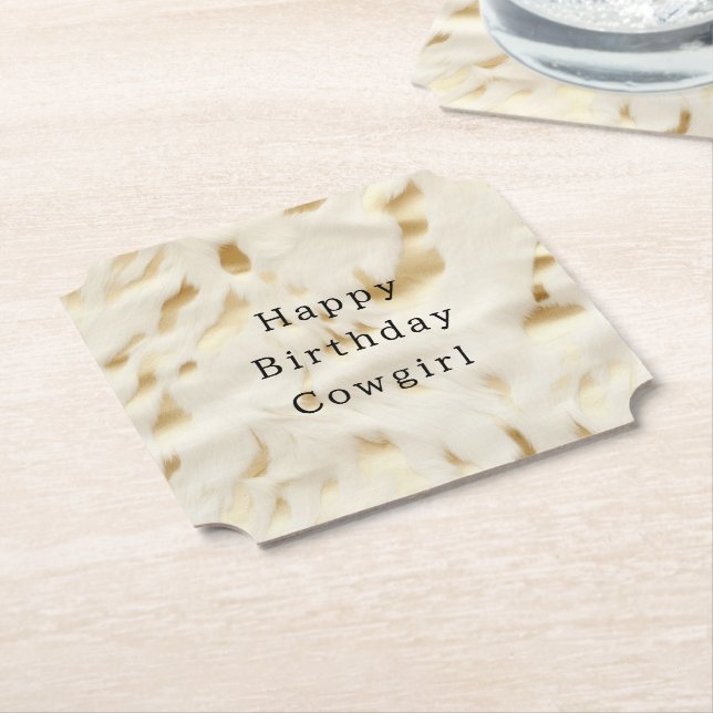 Cream Gold Cowhide Animal Paper Coaster (Angled)