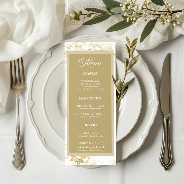 Cream & Gold Elegant Floral Wedding Menu (Creator Uploaded)