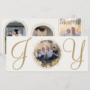Cream Gold Elegant Minimalist Christmas Joy Photo  Holiday Card
