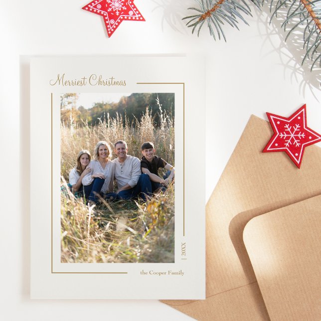 Cream Gold Elegant Minimalist Christmas Portrait Holiday Card (Creator Uploaded)