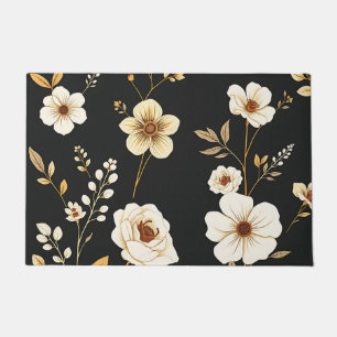 Cream Gold Floral Black Pattern Doormat