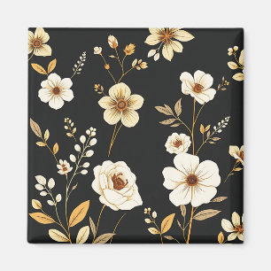 Cream Gold Floral Black Pattern Magnet