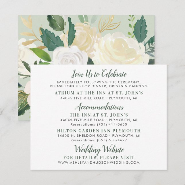 Cream Gold Floral Greenery Wedding Information Enclosure Card (Front/Back)