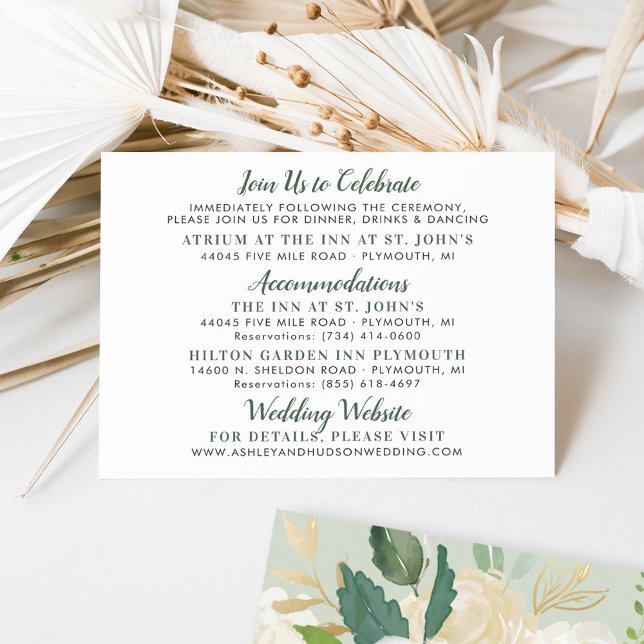 Cream Gold Floral Greenery Wedding Information Enclosure Card (Creator Uploaded)