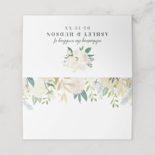 Cream Gold Floral Greenery Wedding Monogram Place Card