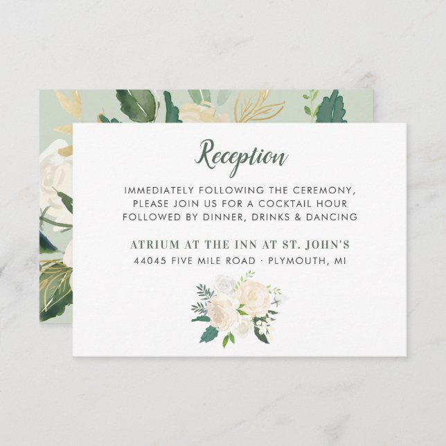 Cream Gold Floral Greenery Wedding Reception Enclosure Card (Front/Back)