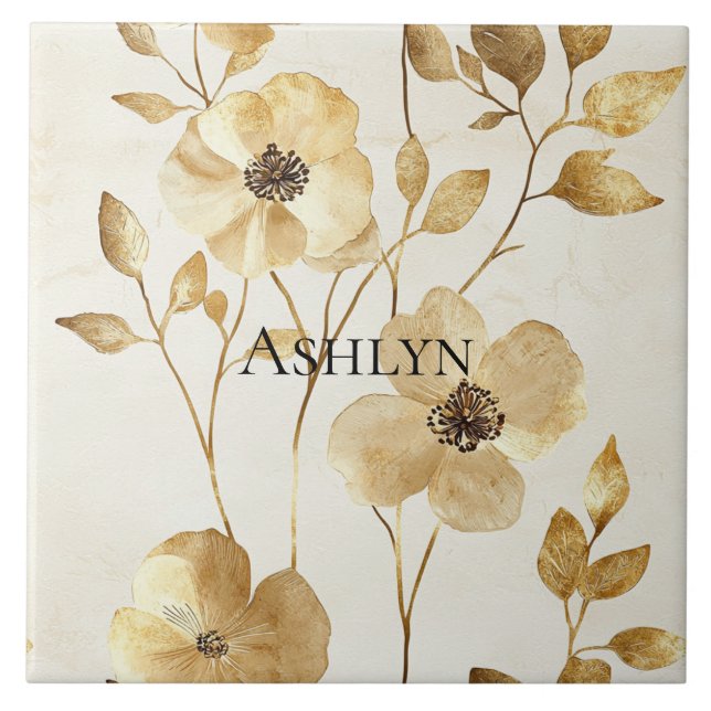 Cream Gold Floral  Tile (Front)