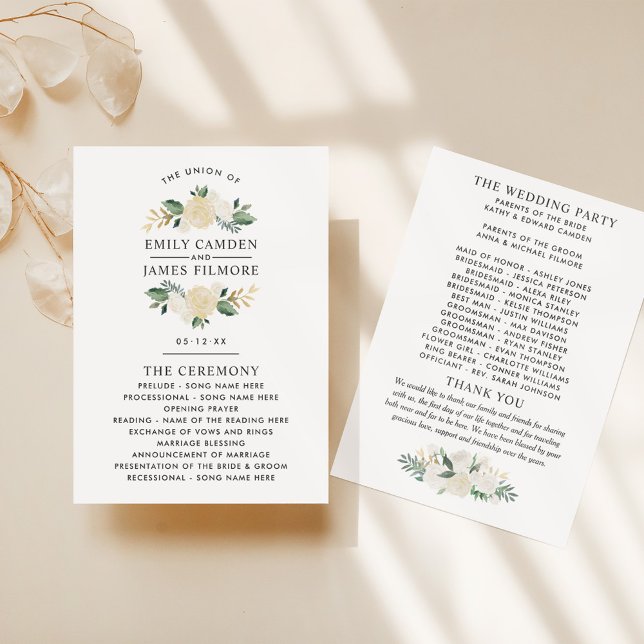 Cream Gold Floral Wedding Ceremony Programme (Creator Uploaded)