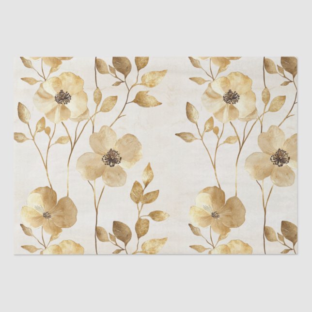 Cream Gold Floral Wedding Tissue Paper (Front)