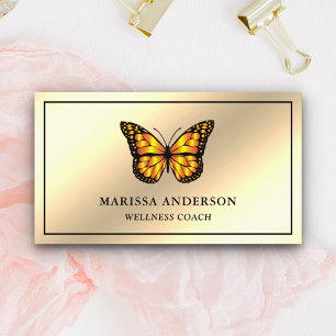 Cream Gold Foil Elegant Orange Monarch Butterfly Business Card