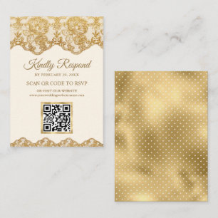Cream Gold Foil Lace QR Code RSVP Wedding Website Enclosure Card