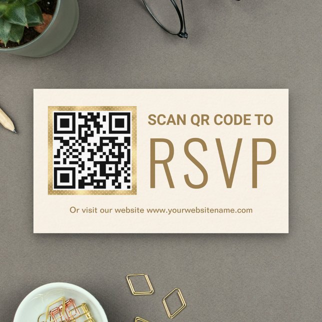 Cream Gold Foil QR Code RSVP Wedding Website Enclosure Card (Creator Uploaded)