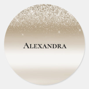 Cream Gold Glitz Glitter Bridal Shower Classic Round Sticker
