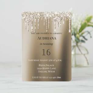 Cream Gold Glitz Glitter Ice Cream Drips Birthday Invitation