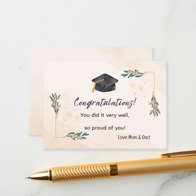 Cream & Gold Grad Card: Congratulate in Style Enclosure Card (Front/Back In Situ)