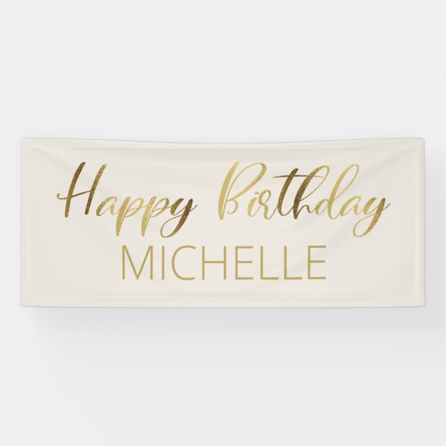 Cream Gold Happy Birthday Banner (Horizontal)