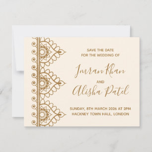 Cream Gold Henna Desi Indian Wedding Invitation