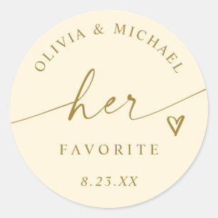 Cream & Gold Her Favourite Script Wedding Treat Ba Classic Round Sticker