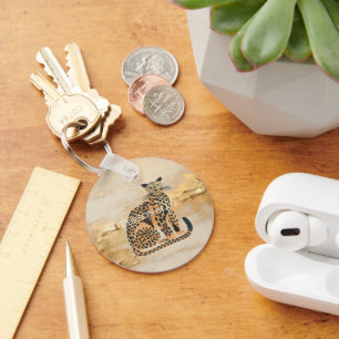 Cream Gold Leopard Animal  Key Ring
