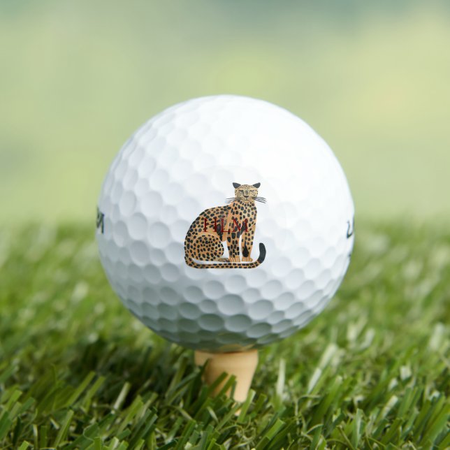 Cream Gold Leopard Animal Monogram Golf Balls (Insitu Tee)
