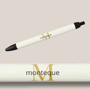 Cream Gold Monogram Personalised Name Luxury Gift  Black Ink Pen