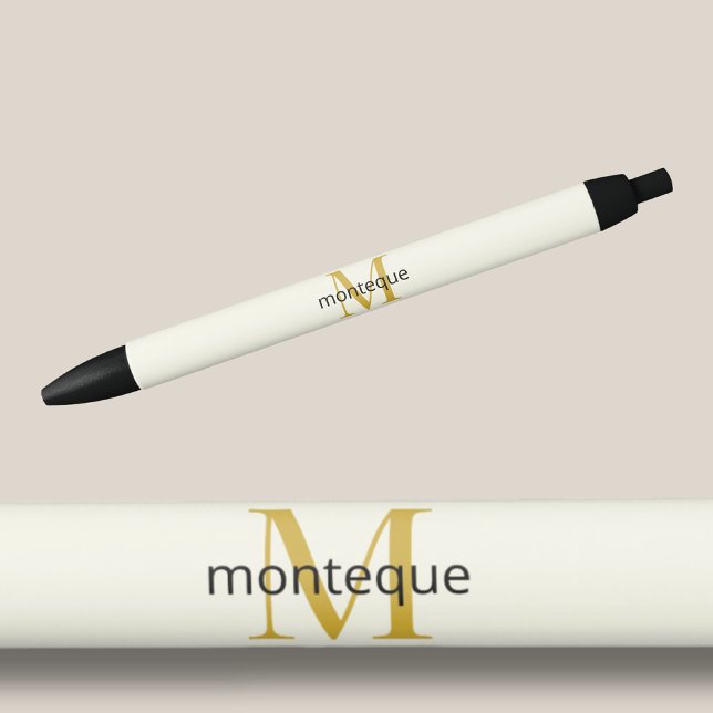 Cream Gold Monogram Personalised Name Luxury Gift  Black Ink Pen (Creator Uploaded)