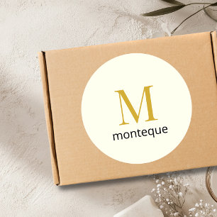 Cream Gold Monogram Personalised Name Luxury Gift Classic Round Sticker