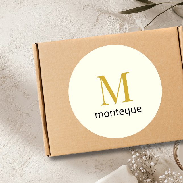 Cream Gold Monogram Personalised Name Luxury Gift  Classic Round Sticker (Creator Uploaded)