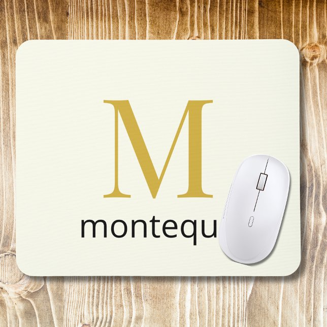Cream Gold Monogram Personalised Name Luxury Gift  Mouse Mat (Creator Uploaded)