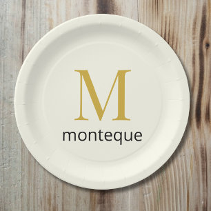 Cream Gold Monogram Personalised Name Luxury Gift  Paper Plate