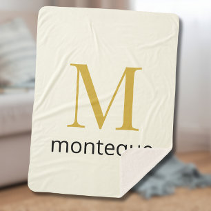 Cream Gold Monogram Personalised Name Luxury Gift  Sherpa Blanket