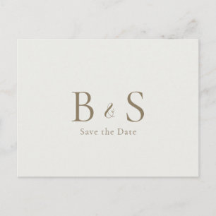 Cream Gold Monogram Wedding Save the Date  Postcard