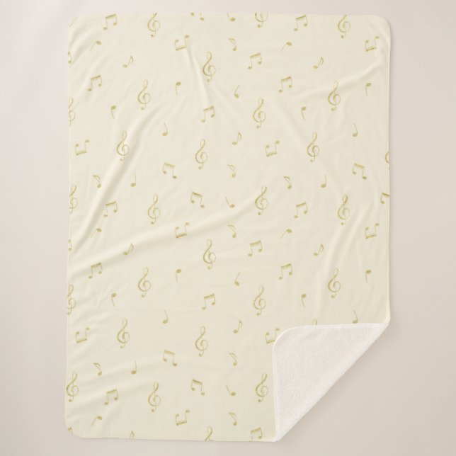 Cream Gold Music Notes   Sherpa Blanket (Front)