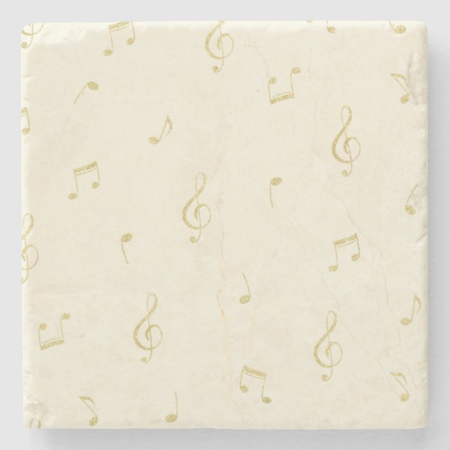 Cream Gold Music Notes   Stone Coaster (Front)