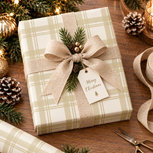 Cream gold neutral Tartan Plaid Christmas Wrapping Paper