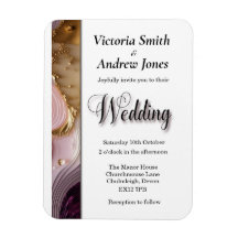 Cream, Gold & Pink Swirl Wedding Invitation