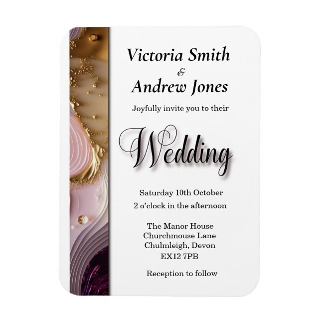 Cream, Gold & Pink Swirl Wedding Invitation Magnet (Vertical)