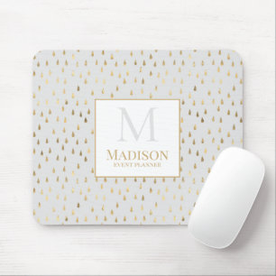 Cream Gold Raindrop Modern Trendy Monogram Mouse Mat